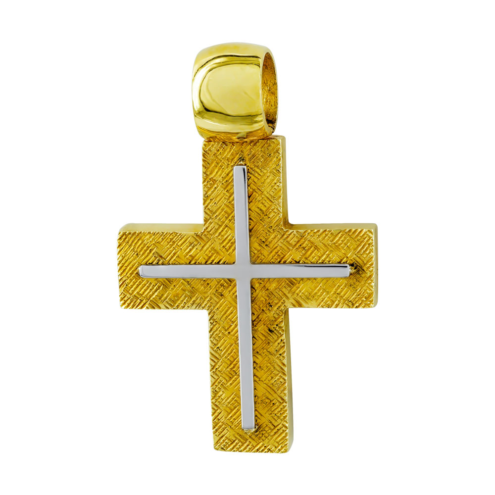 Σταυρός Βάπτισης 18 Καρατίων Δίχρωμος Χρυσός Ανδρικός ST603