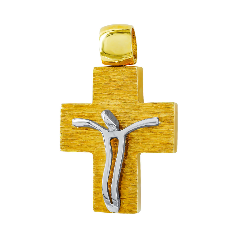 Σταυρός Βάπτισης 18 Καρατίων Δίχρωμος Χρυσός Ανδρικός ST615