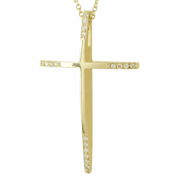 Σταυρός Βάπτισης Κ18 Κίτρινος Χρυσός Γυναικείος με Διαμάντια Brilliant ST2317