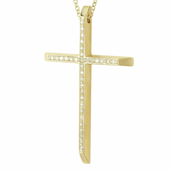 Σταυρός Βάπτισης Κ18 Κίτρινος Χρυσός Γυναικείος με Διαμάντια Brilliant ST2314