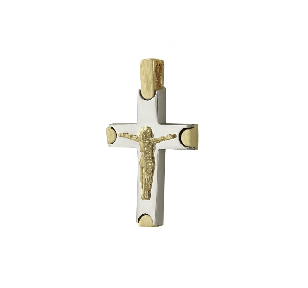 Σταυρός Βάπτισης Aνδρικός Σε Δίχρωμο Χρυσό 14 Καρατίων ST2335