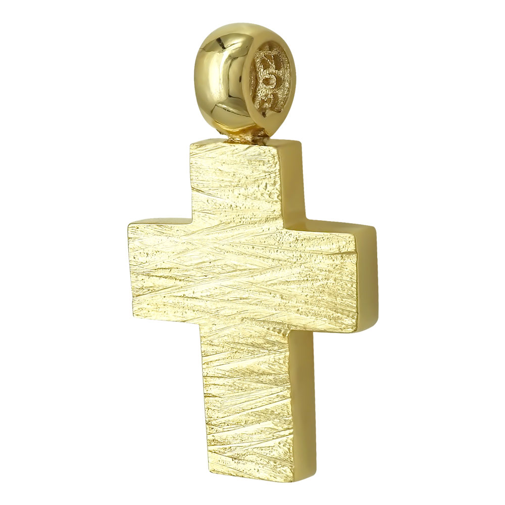 Σταυρός Βάπτισης Ανδρικός Διπλής Όψεως Σε Κίτρινο Χρυσό 14 Καρατίων ST2416