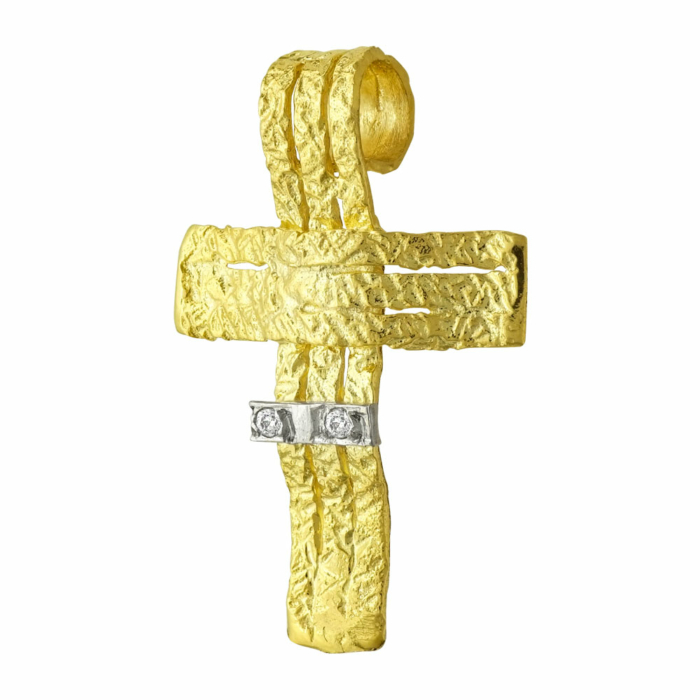 Σταυρός Βάπτισης Γυναικείος Σε Κίτρινο Χρυσό 14 Καρατίων Με Πέτρες ST2422