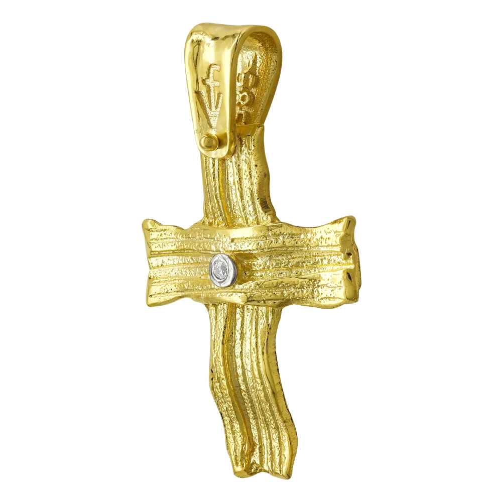 Σταυρός Βάπτισης Γυναικείος Σε Κίτρινο Χρυσό 14 Καρατίων Με Πέτρες ST2437