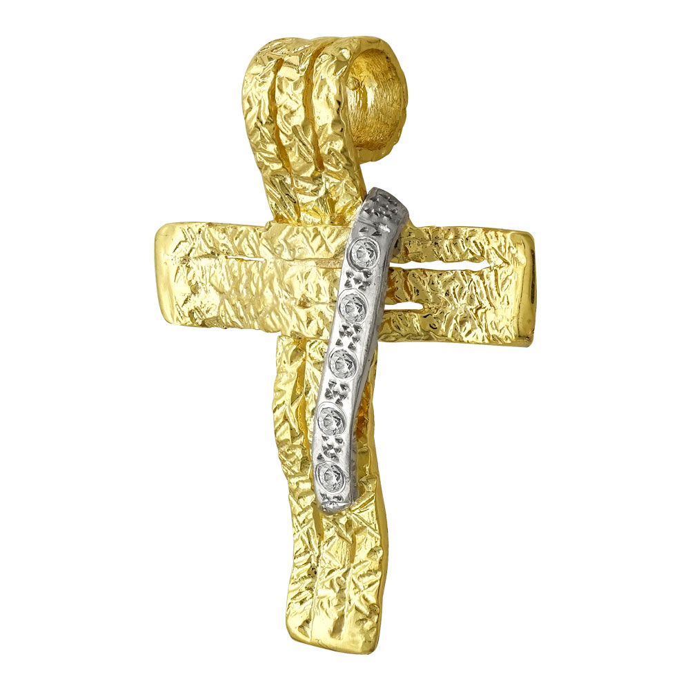 Σταυρός Βάπτισης Γυναικείος Σε Κίτρινο Χρυσό 14 Καρατίων Με Πέτρες ST2425