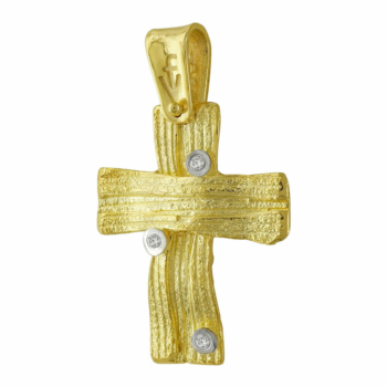 Σταυρός Βάπτισης Γυναικείος Σε Κίτρινο Χρυσό 14 Καρατίων Με Πέτρες ST2430