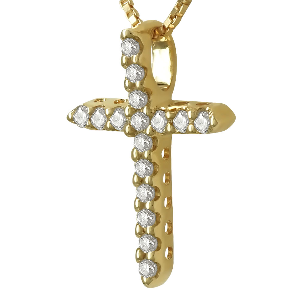 Γυναικείος Σταυρός Σε Κίτρινο Χρυσό 18 Καρατίων Mε Διαμάντια Brilliant ST91737