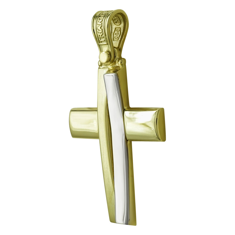 Σταυρός Βάπτισης Ανδρικός Σε Δίχρωμο Χρυσό 14 Καρατίων ST2448
