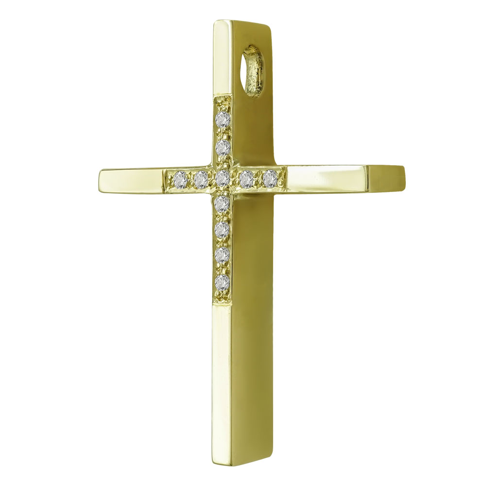 Σταυρός Βάπτισης Γυναικείος Σε Κίτρινο Χρυσό 14 Καρατίων Με Πέτρες ST2468