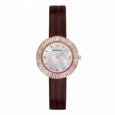 EMPORIO ARMANI Wave Rose Gold Brown Leather Strap AR7433