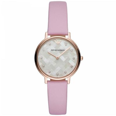 Emporio ARMANI Kappa Crystals Rose Gold Pink Leather Strap AR11130