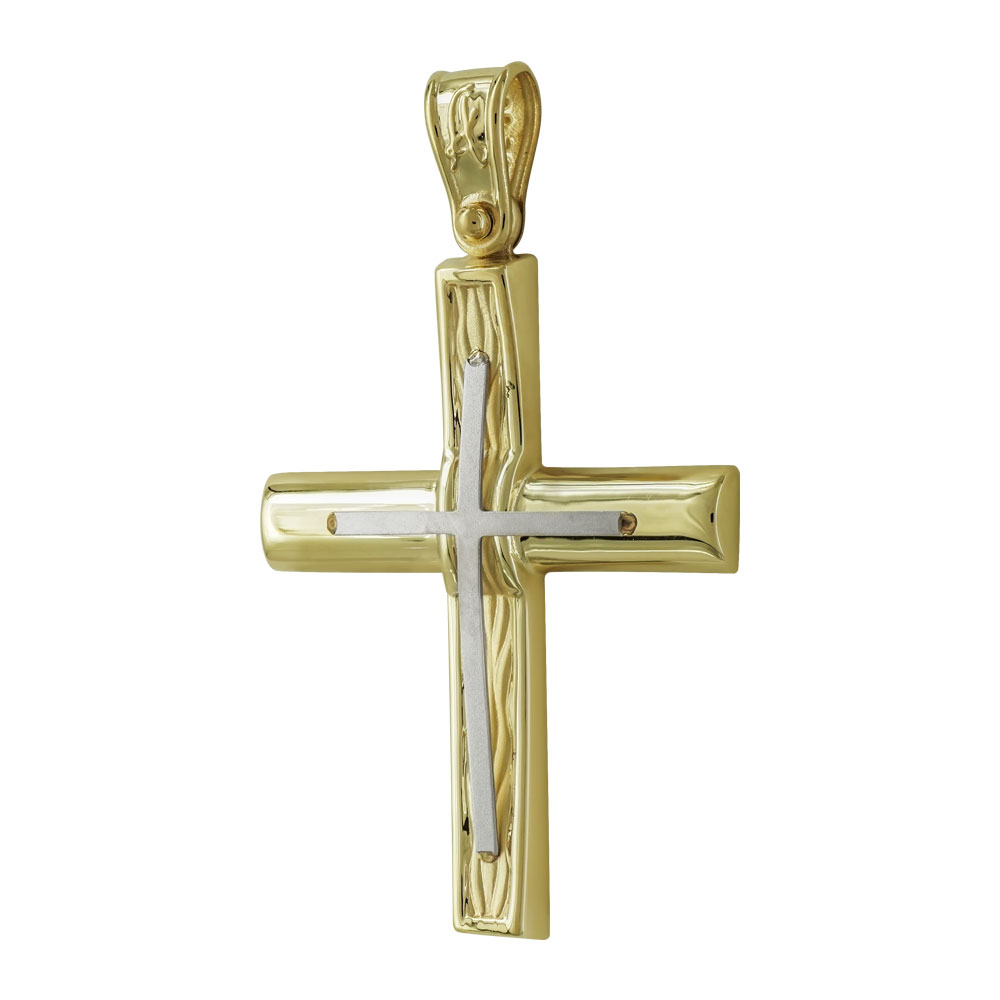 Σταυρός Βάπτισης Ανδρικός Σε Δίχρωμο Χρυσό 14 Καρατίων ST2511