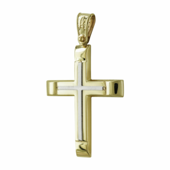 Σταυρός Βάπτισης Ανδρικός Σε Δίχρωμο Χρυσό Κ14 Καρατίων ST2521