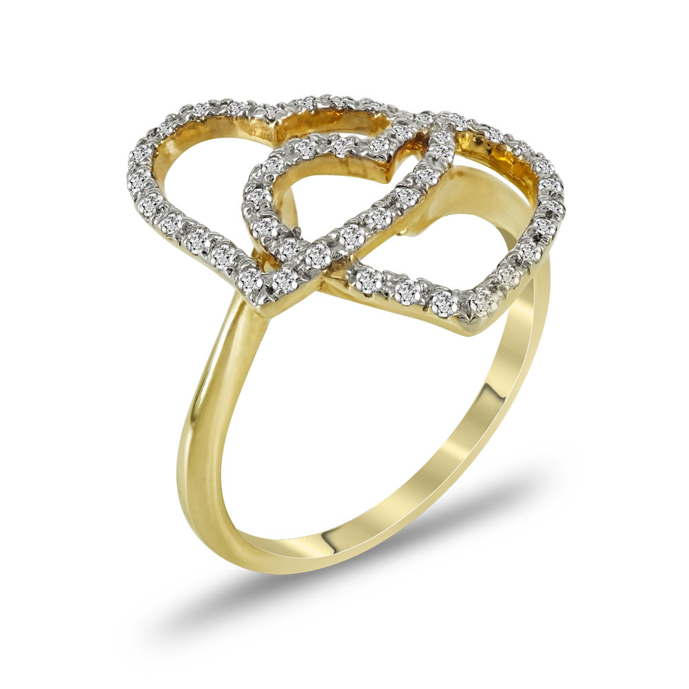 Δαχτυλίδι Καρδιές Από Κίτρινο Χρυσό Κ14 DX733