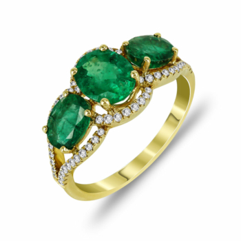Μοντέρνο Δαχτυλίδι Με Σμαράγδι Και Διαμάντια Brilliant Aπό Κίτρινο Χρυσό K18 D053077