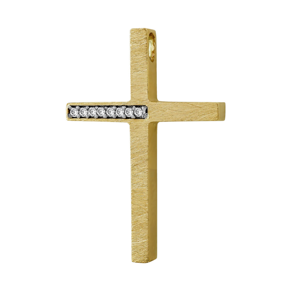 Σταυρός Βάπτισης Γυναικείος Σε Κίτρινο Χρυσό 14 Καρατίων Με Πέτρες ST3362