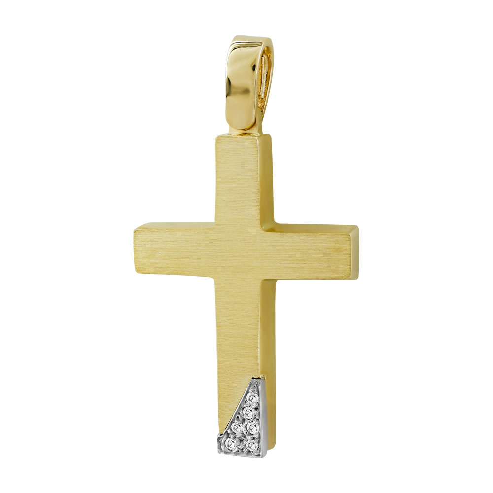 Σταυρός Βάπτισης Γυναικείος Σε Δίχρωμο Χρυσό 14 Καρατίων Με Πέτρες ST93363