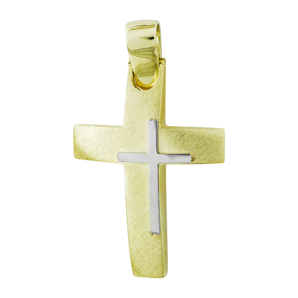 Σταυρός Βάπτισης Ανδρικός Σε Δίχρωμο Χρυσό 14 Καρατίων ST2622