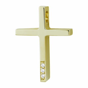 Σταυρός Βάπτισης Γυναικείος Σε Κίτρινο Χρυσό 14 Καρατίων Με Πέτρες ST2618