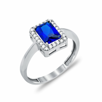 Δαχτυλίδι Μονόπετρο Με Μπλε Πέτρα Από Λευκόχρυσο Κ14 DX96865