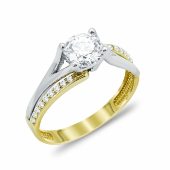 Δαχτυλίδι Μονόπετρο Από Δίχρωμο Χρυσό Κ14 DX04082