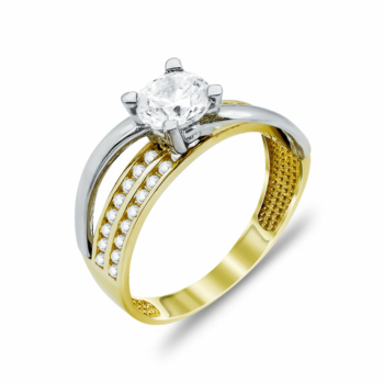 Δαχτυλίδι Μονόπετρο Από Δίχρωμο Χρυσό Κ14 DX99946