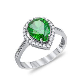 Δαχτυλίδι Δάκρυ Μονόπετρο Με Πράσινη Πέτρα Από Λευκόχρυσο Κ14 DX03239