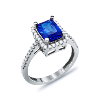 Δαχτυλίδι Μονόπετρο Με Μπλε Πέτρα Από Λευκόχρυσο Κ14 DX03376