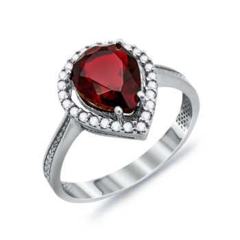 Δαχτυλίδι Δάκρυ Μονόπετρο Με Κόκκινη Πέτρα Από Λευκόχρυσο Κ14 DX03245
