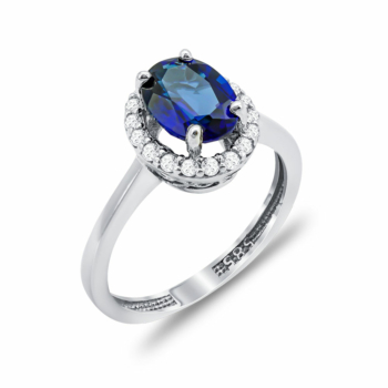 Δαχτυλίδι Μονόπετρο Με Μπλε Πέτρα Από Λευκόχρυσο Κ14 DX00753