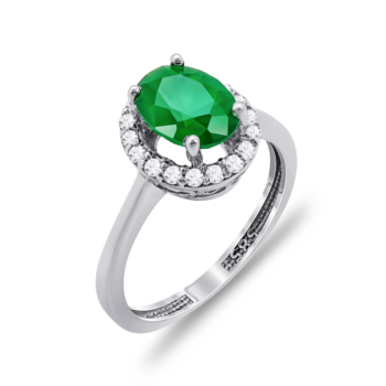 Δαχτυλίδι Μονόπετρο Με Πράσινη Πέτρα Από Λευκόχρυσο Κ14 DX00447