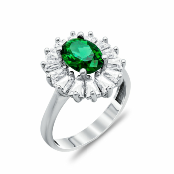 Δαχτυλίδι Μονόπετρο Με Πράσινη Πέτρα Από Λευκόχρυσο Κ14 DX00729