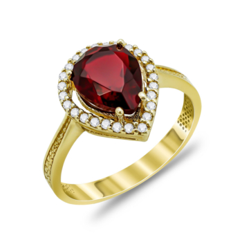 Δαχτυλίδι Δάκρυ Μονόπετρο Με Κόκκινη Πέτρα Από Κίτρινο Χρυσό Κ14 DX03244