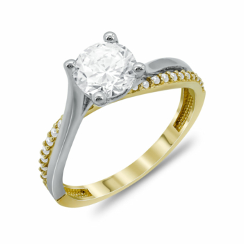 Δαχτυλίδι Μονόπετρο Από Δίχρωμο Χρυσό Κ14 DX04798