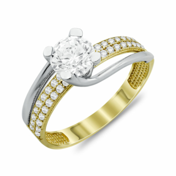 Δαχτυλίδι Μονόπετρο Από Δίχρωμο Χρυσό Κ14 DX74352