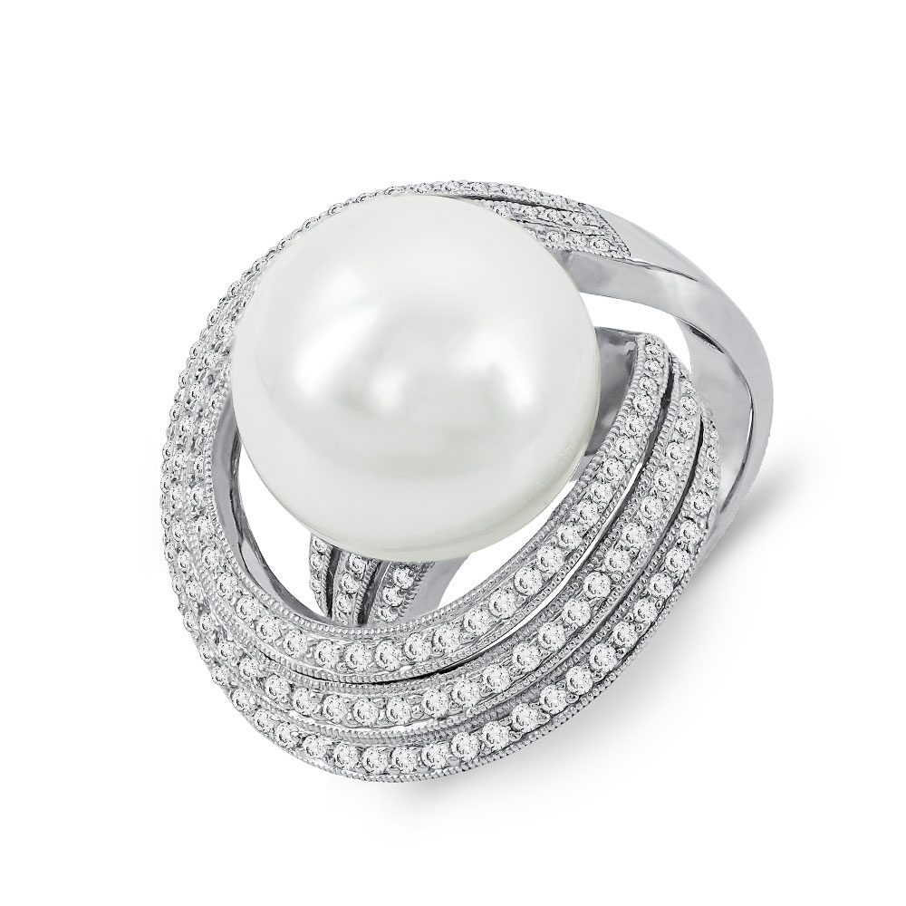 Δαχτυλίδι Με Διαμάντια Brilliant και Μαργαριτάρι South Sea Aπό Λευκό Xρυσό Κ18 D35378