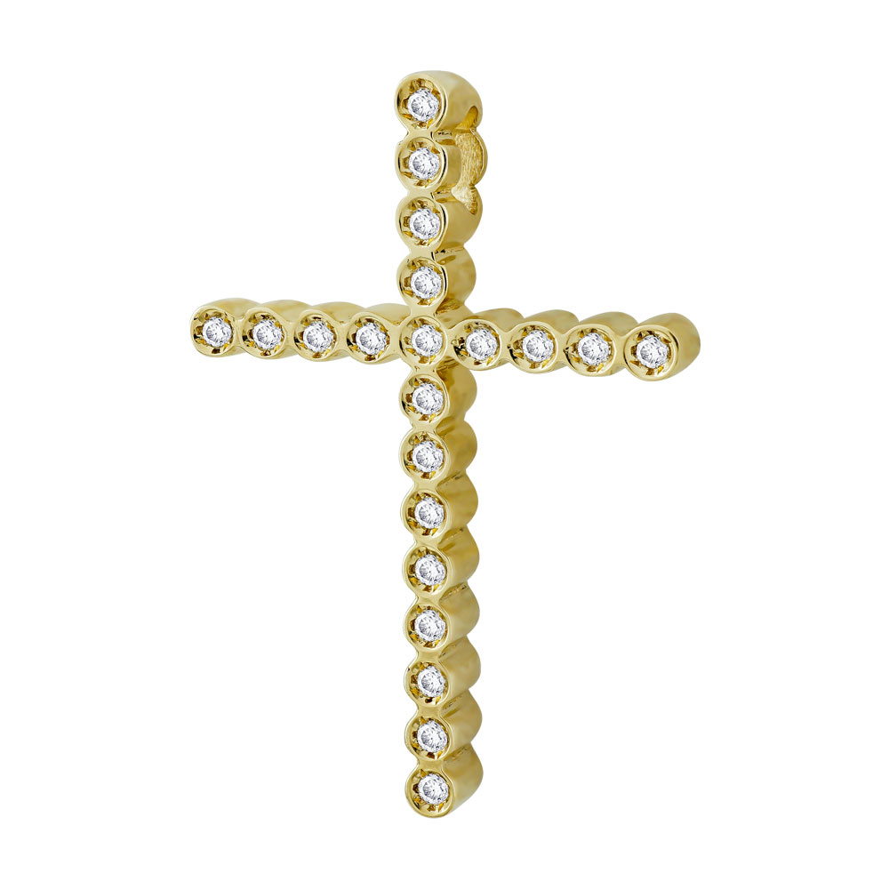 Σταυρός Βάπτισης Γυναικείος Σε Κίτρινο Χρυσό 18 Καρατίων Με Διαμάντια Brilliant ST2596
