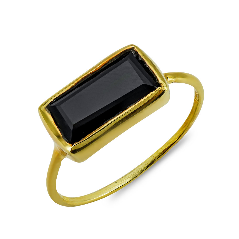Δαχτυλίδι Mε Μαύρο Όνυχα Από Επιχρυσωμένο Ασήμι DX855