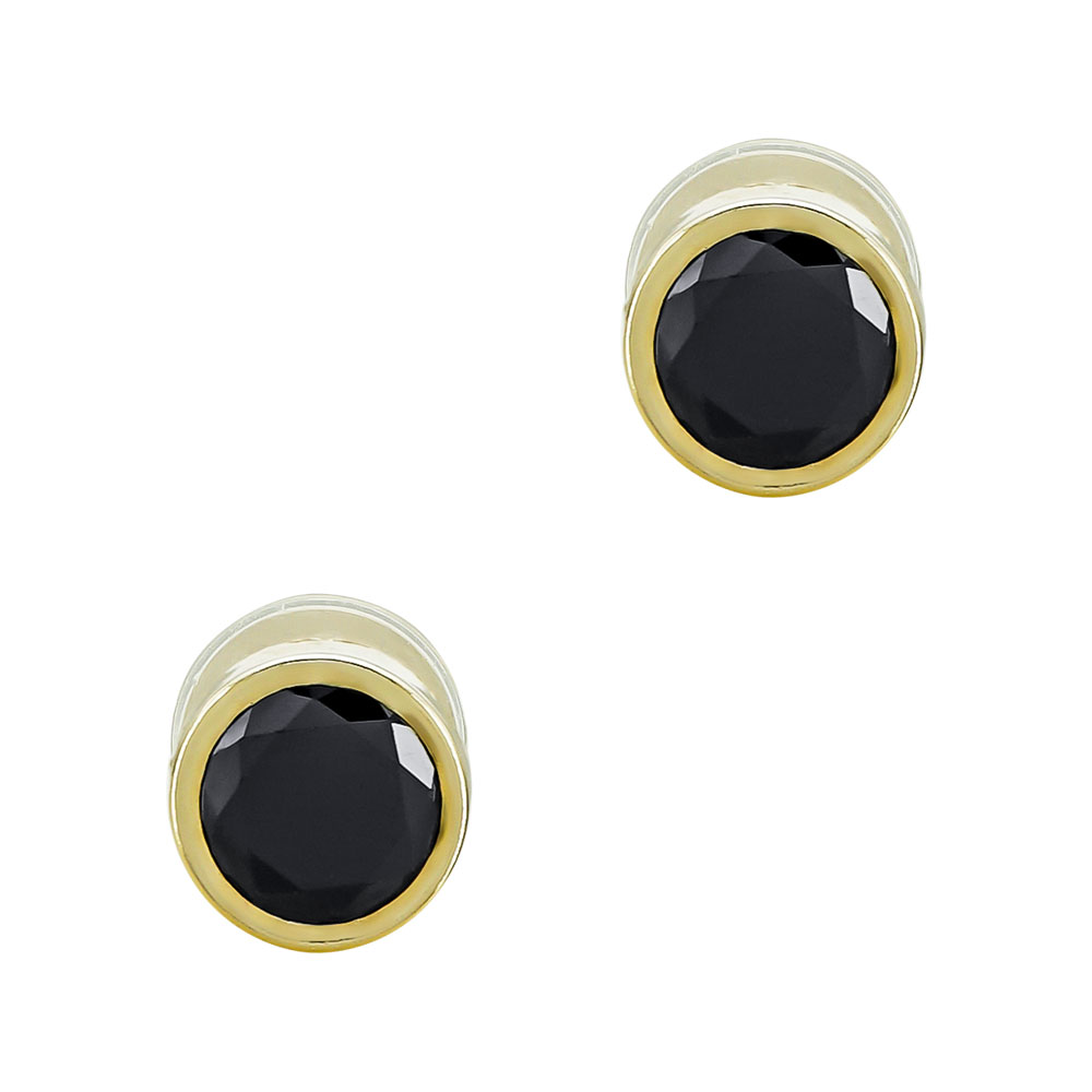 Σκουλαρίκια Με Μαύρο Ζαφείρι Πέτρα Από Κίτρινο Χρυσό K14 SK1122