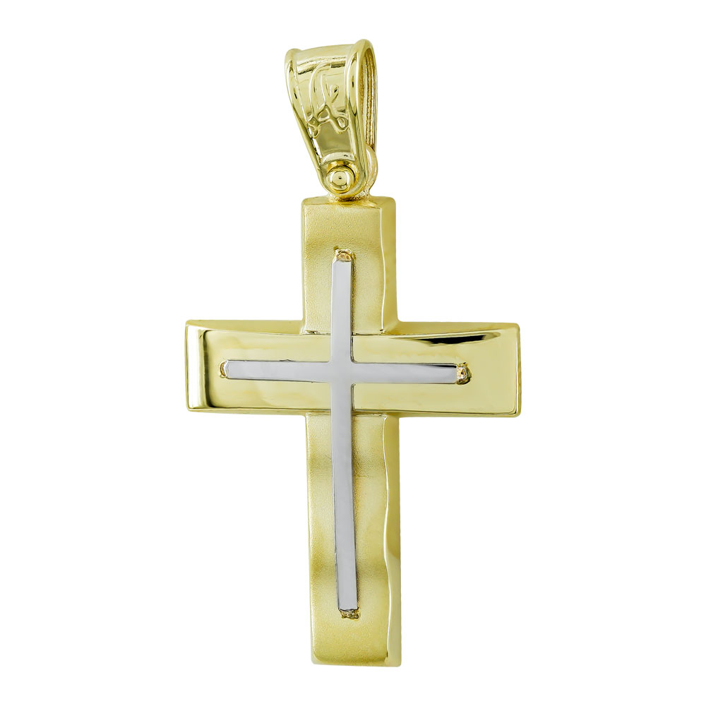 Σταυρός Βάπτισης Ανδρικός Σε Δίχρωμο Χρυσό Κ14 ST2737