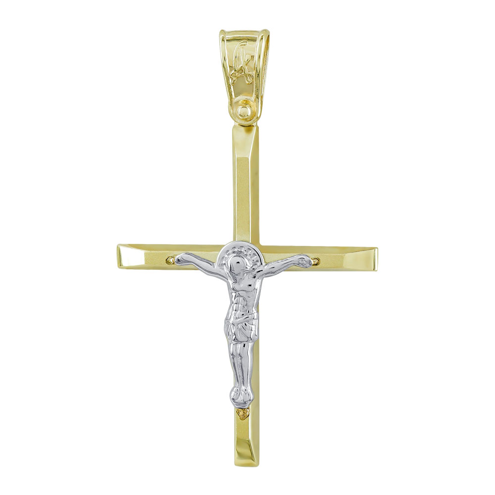 Σταυρός Βάπτισης Ανδρικός Σε Δίχρωμο Χρυσό Κ14 ST2693