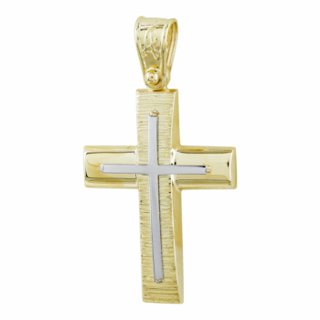 Σταυρός Βάπτισης Ανδρικός Σε Δίχρωμο Χρυσό Κ14 ST2713