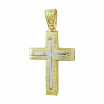Σταυρός Βάπτισης Ανδρικός Σε Δίχρωμο Χρυσό Κ14 ST2730