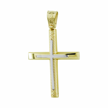 Σταυρός Βάπτισης Ανδρικός Σε Δίχρωμο Χρυσό Κ14 ST2690