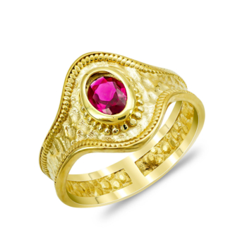 Δαχτυλίδι με Kόκκινη Πέτρα από Επιχρυσωμένο Ασήμι DX893