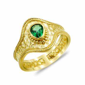 Δαχτυλίδι με Πράσινη Πέτρα από Επιχρυσωμένο Ασήμι DX889
