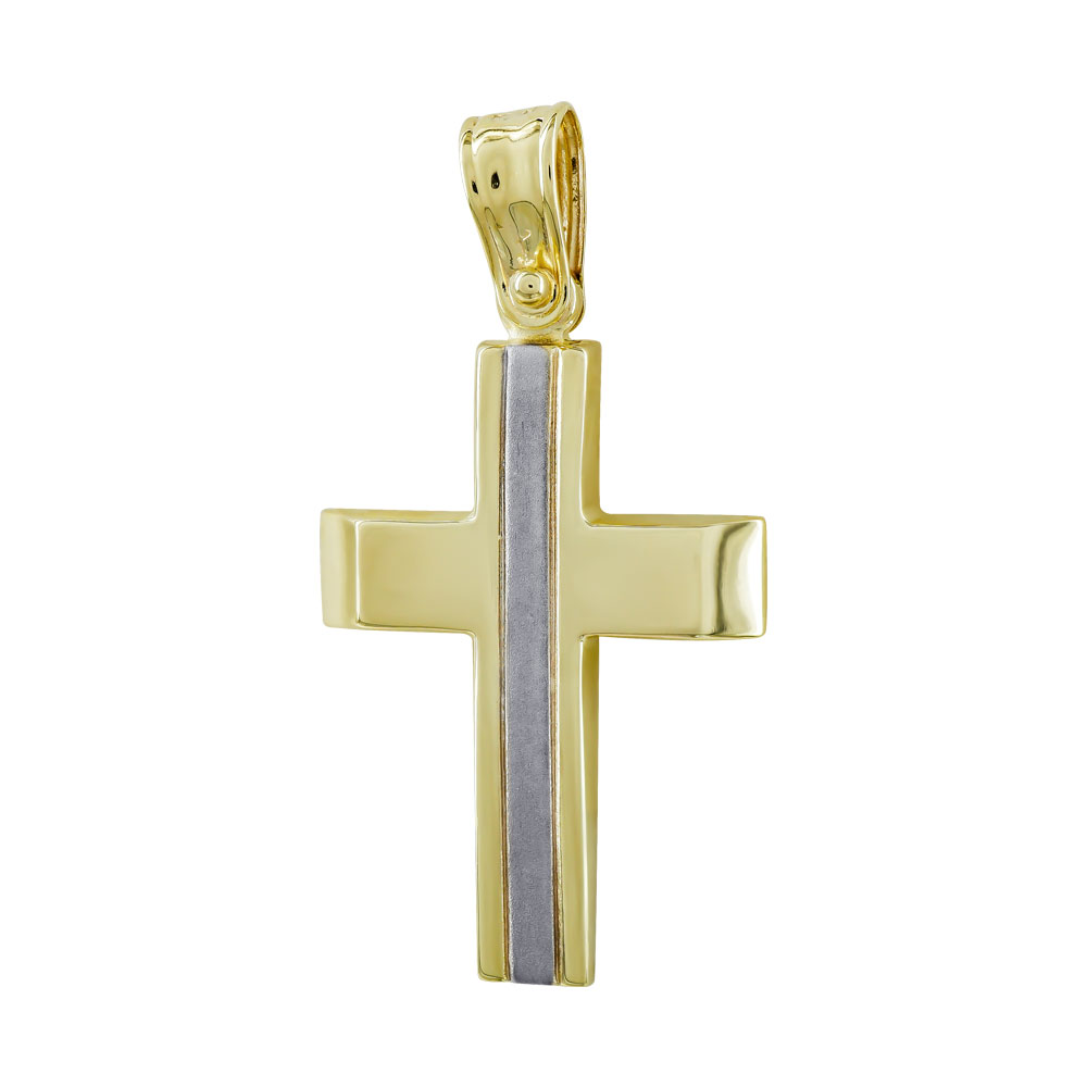 Σταυρός Βάπτισης Ανδρικός Σε Δίχρωμο Χρυσό 9 Καρατίων ST2793
