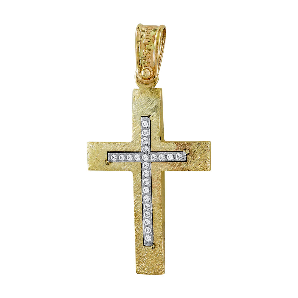 Σταυρός Βάπτισης Γυναικείος Σε Δίχρωμο Χρυσό 14 Καρατίων ST2795