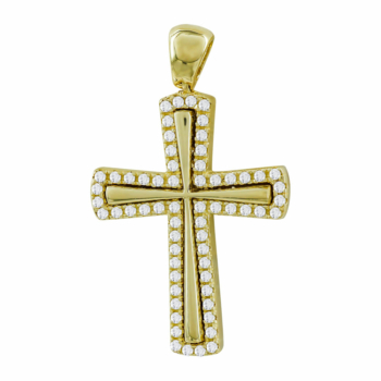 Σταυρός Βάπτισης Γυναικείος Σε Κίτρινο Χρυσό 14 Καρατίων με Πέτρες ST111131