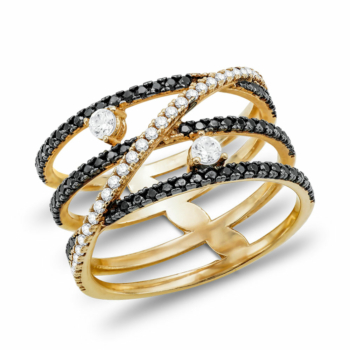 Δαχτυλίδι με Μαύρες Πέτρες από Ροζ Χρυσό K14 DX96779